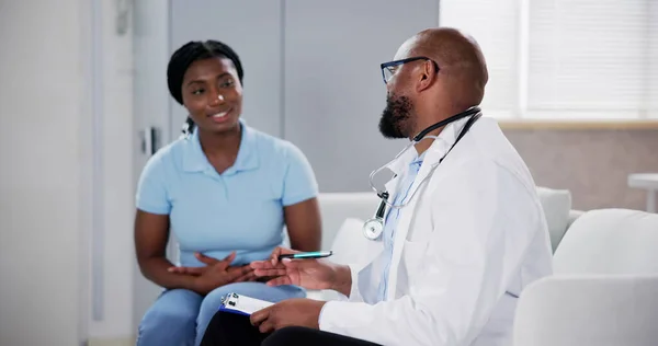 African Doctor Talking Patient Medical Insurance Treatment — Stock Photo, Image