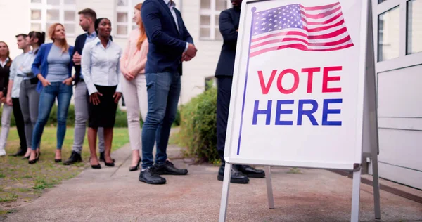 Diverse People Voting Booth Vote Here Elections Sign — Stock Photo, Image