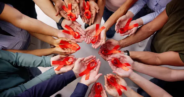Hiv Aids Patient Treatment Charity Support Red Awareness Ribbon — Stock Photo, Image