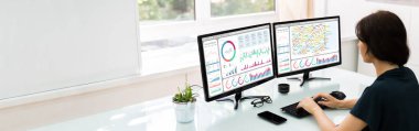 Financial Business Analytics Heatmap Dashboard. Analyst Woman clipart