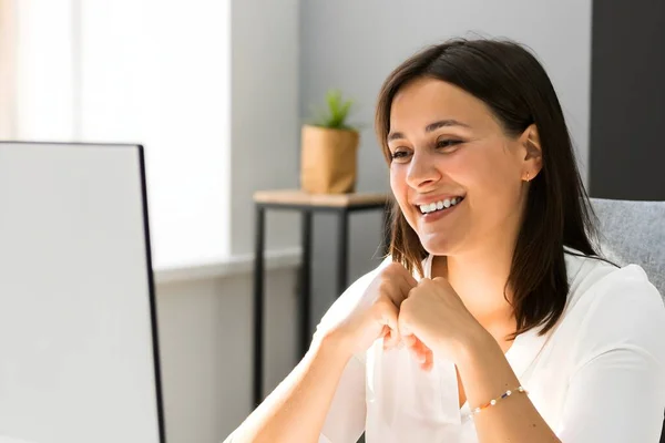 Young Happy Business Woman Video Conferencing Call — Stock Photo, Image