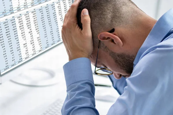 Sad Tired Medical Coding Bill Spreadsheets Analyst — Stockfoto