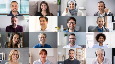 İş adamları Avatar 'ın vesikalığı. Grup Toplantı Video Konferansı