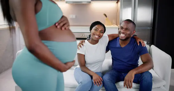 Surrogate Mother Front Happy African Couple — Stock Photo, Image