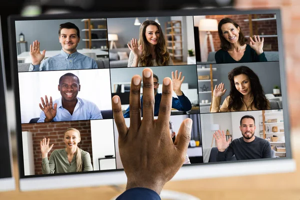 stock image Online Video Conference Work Webinar On Desktop