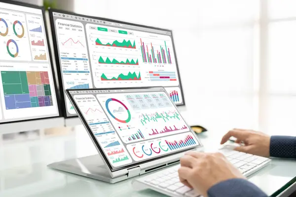 Daten Dashboard Für Finanzdienstleistungen Analystenmensch — Stockfoto