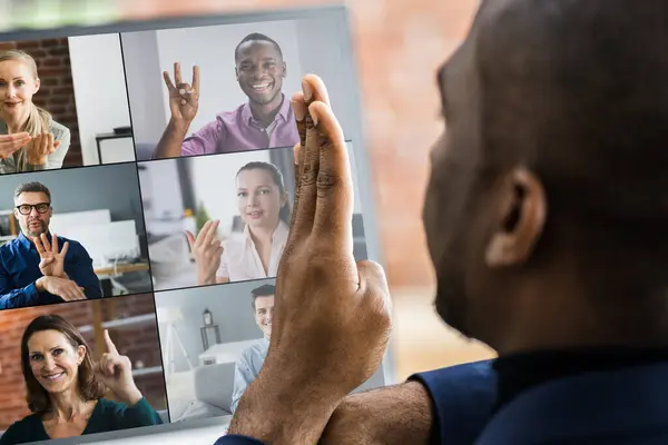 Disabled Deaf Man In Video Conference Call