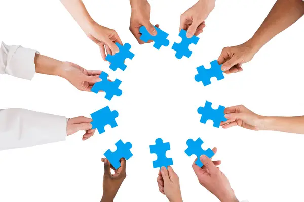 Direkt Über Der Aufnahme Eines Medizinischen Teams Das Blaue Puzzleteile — Stockfoto