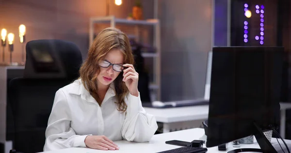 Woman Eye Fatigue Pain Tired Working — Stockfoto