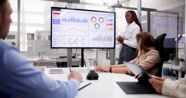 TV Ekranında Mali Analiz Sunumu. Fabrika Mühendisleri Toplantısı