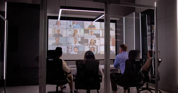 Online Video Conference Call In Boardroom Meeting