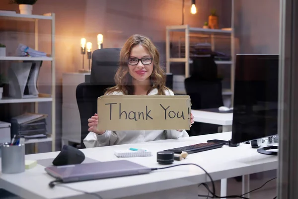 Grazie Corporate Job Appreciation Sign Grata Donna Affari — Foto Stock