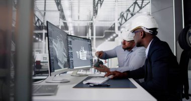 Mühendis fabrikada 3D CAD model tasarımı yapıyor.