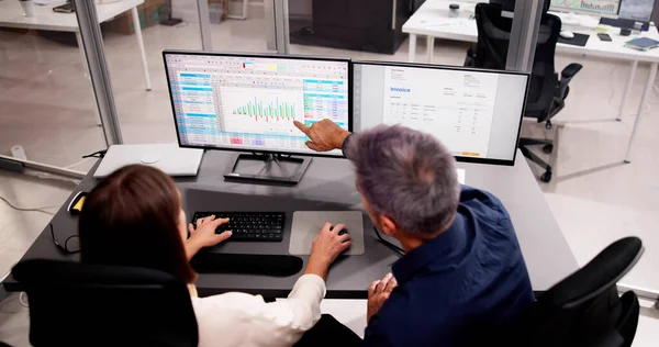 Multiple Medical Coders Working Spreadsheets Computers — Stock Photo, Image