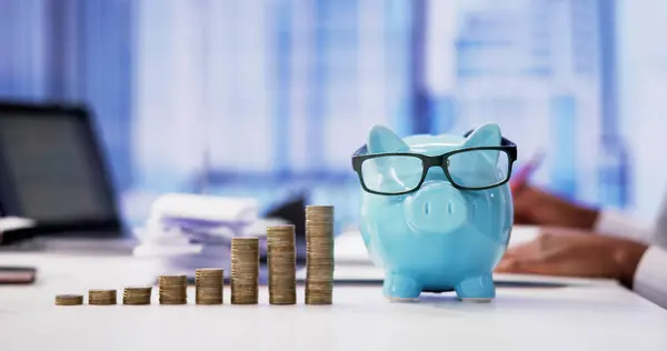 Professional Accountant\'s Money Collection: Calculator, Piggybank, Insurance