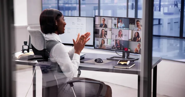 Virtual Business Meeting Clapping Video Event — Stock Photo, Image