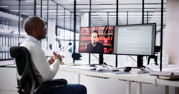 Online Video Conference Call Lawyer Office — Stock Photo, Image