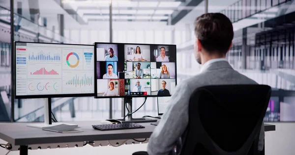 Reunião Chamada Videoconferência Virtual Apresentação Financeira — Fotografia de Stock