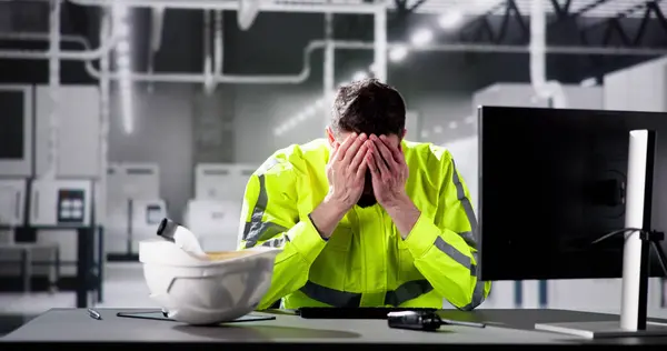 Shocked Engineer Automated Semiconductor Factory Ransomware Attack — Stock Photo, Image