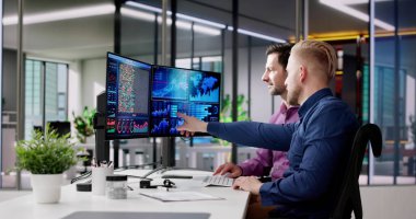 KPI İş Analitik Veri Kontrol Paneli. Analizci Bilgisayar Kullanıyor