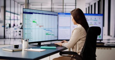 Bilgisayarda Takvim Ajandasında Çalışan Kadın Programı