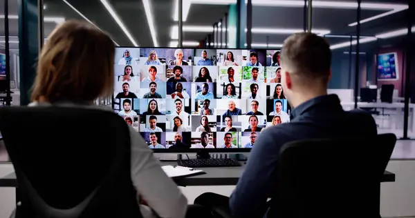 Online Videokonferenztreffen Computer Büro — Stockfoto