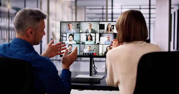 Reunião Videoconferência Online Desktop Office Imagem De Stock