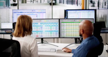 Masaüstü Bilgisayarı Kullanılarak Çalışan Analizci Hesap Tablosu Çalışıyor