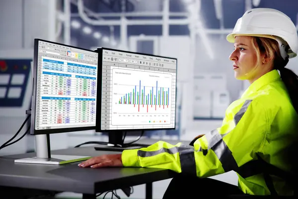 Stock image Industrial Data Automation System On Computer. Engineer Operator