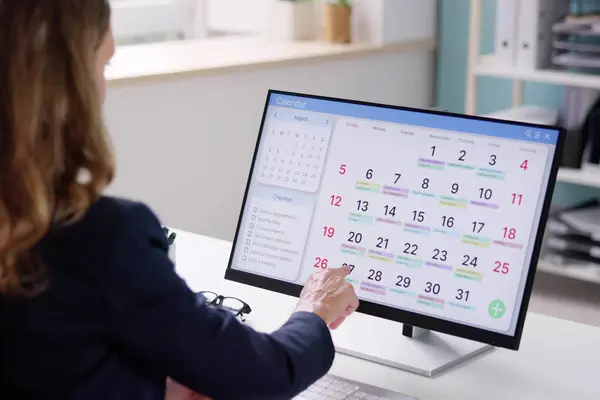 Elektroniczny Kalendarz Dla Efektywnego Zarządzania Datami Pracy Obraz Stockowy