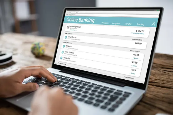 Online Bankszámla Számlakivonat Megnyitása Stock Kép
