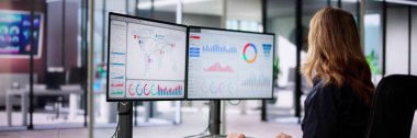Ofis bilgisayar veri analizi KPI ölçümlerini gösteren gösterge paneli