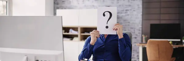 Man Question Mark Sign Paper Face Stock Picture
