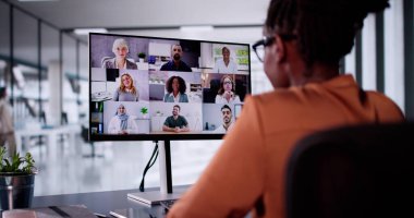 Çevrimiçi video konferansı bilgisayarda Webinar. İş Videosu Konferansı