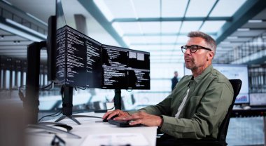 Web Developer Looking At Code. Computer Database Software Programming