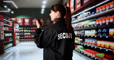 Retail Shop Secure Guard Service. Grocery Shop Control clipart