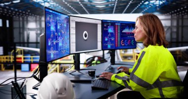 Uçak Tamiri. Teknisyen Uçak Jet Motorunu Güvenlik İçin Kontrol Ediyor