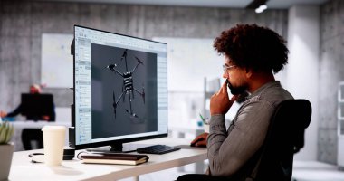 Ofiste 3D CAD Model Tasarımı Yapan Mühendis