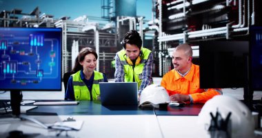 Yağ ve Gaz Otomasyonu. Çeşitli İşçiler Kontrol Bilgisayarlarını Kullanıyor