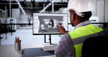 Bilgisayarda 3D CAD Yazılımı Kullanan Mühendis