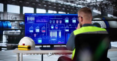 Endüstriyel Santralde SCADA Sistemi kullanan Mühendis Operatörü