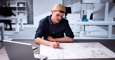 Çocuklar için El Çizimi Manga Anime Çizimi. Çizgi film Çizim Tahtası