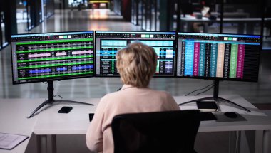 Çoklu Ekran Kullanan Bilgisayar Hesap Tablosu Veri Analisti Kadın