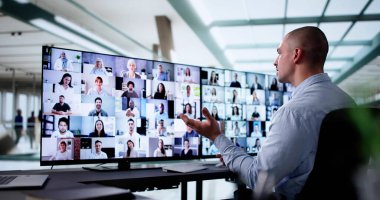 Çevrimiçi video konferansı bilgisayarda Webinar. İş Videosu Konferansı