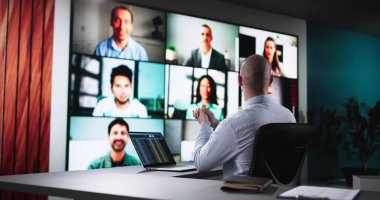 Çevrimiçi video konferansı bilgisayarda Webinar. İş Videosu Konferansı