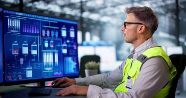 Enerji Santrali Elektrik Üretiminde Çalışan Adam