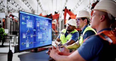 Otomobil fabrikasında robotları kontrol eden Scada masaüstü yazılımı kullanan mühendis.