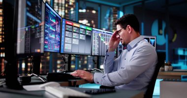 Stressed Sick Employee Man At Computer In Office