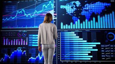 Borsa Ticareti İçin Büyük Veri Paneli Kullanan Kadın İş Analisti