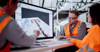 Genç Mühendisler, Yeni Fabrika 'da Makine Tasarımı Yapıyor. Muhtemel Meslekler: Fabrika Mühendisi